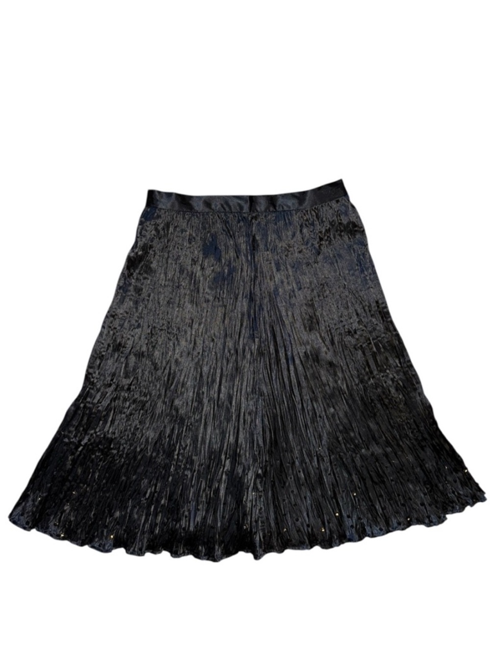 Susan Bristol Pleated Satin Skirt w Sequin Hem Women’s 8 Black A-Line Crinkle